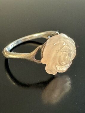 Vintage Sterling Silver Carved Jade Rose Ring